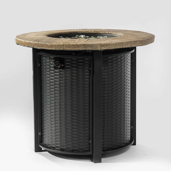 Unbranded 30 in. Brown Round Metal Outdoor Fire Pit Table, 40000BTU Propane Fire Pit Table with Lava Rocks for Outdoor Patio Deck