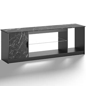 58 in. Black Marble Color Gaming TV Stand Fits TV's up to 65 in. with Storage Cabinet and LED Lights Glass Shelves