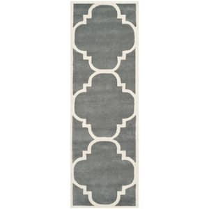 Chatham Dark Grey/Ivory 2 ft. x 5 ft. Border Geometric Trellis Runner Rug