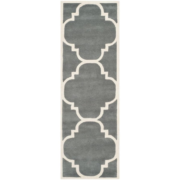 SAFAVIEH Chatham Dark Grey/Ivory 2 ft. x 5 ft. Border Geometric Trellis Runner Rug
