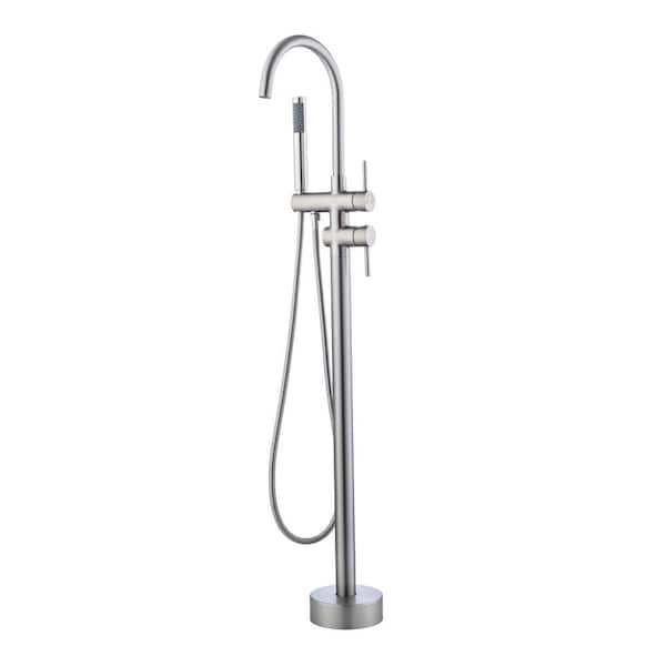 Mondawe Mondawell Gooseneck Swivel 2-Handle Freestanding Tub Faucet with Hand Shower Valve Included in Brushed Nickel