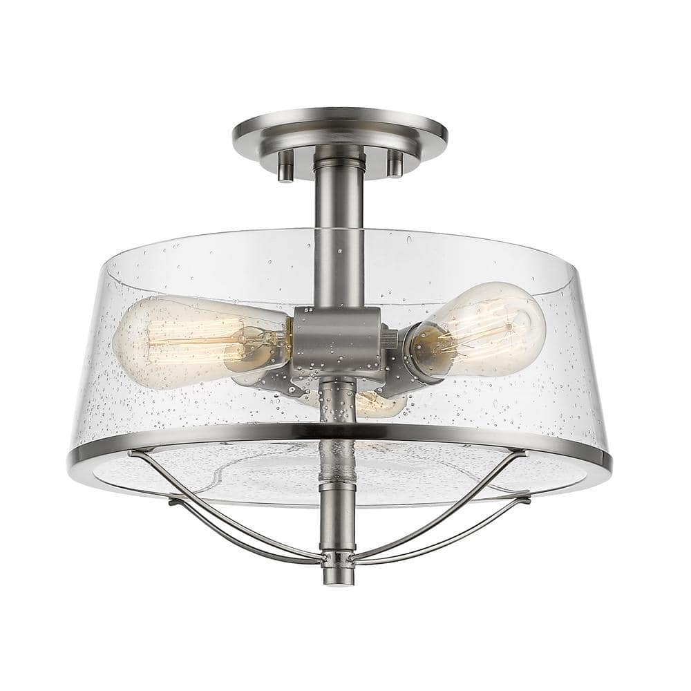 Mariner 13.37 in. 3-Light Brushed Nickel Semi Flush Mount Light with Clear 
