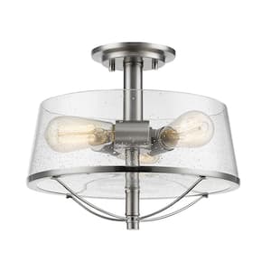 Mariner 13.37 in. 3-Light Brushed Nickel Semi Flush Mount Light with Clear Seedy Glass Shade with No Bulbs Included