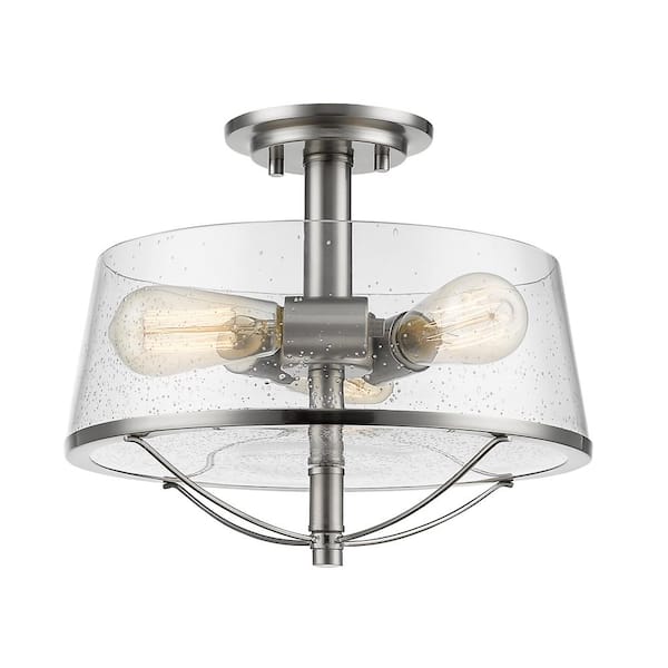 Unbranded Mariner 13.37 in. 3-Light Brushed Nickel Semi Flush Mount Light with Clear Seedy Glass Shade with No Bulbs Included
