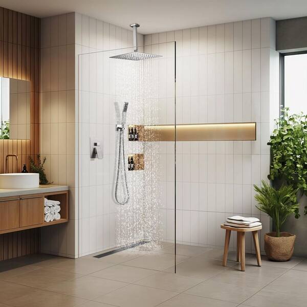 Rainfall Single Handle 2-Spray Shower Faucet 2.2 GPM with Pressure Balance, Ceiling in Brushed Nickel (Valve Included)