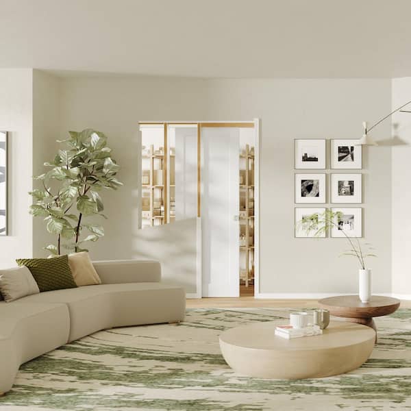 24 in. x 80in. 1-Panel White Primed Pine Wood Sliding Pocket Door with Lock, Soft Close and Frame Kit Set