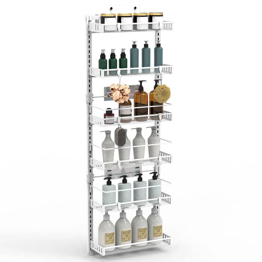 6-Tier White Carbon Steel Over The Door Pantry Organizer, 110 lbs. Loading 
