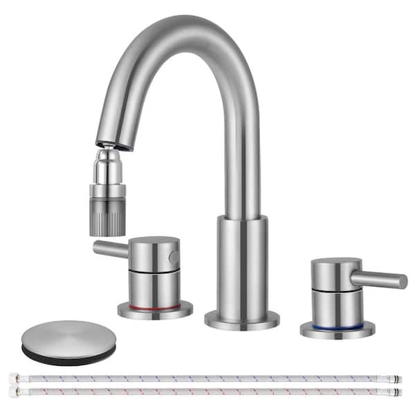 Double handle 8 in. Widespread Bathroom Faucet 3 Hole Bathroom Sink Faucet in Brushed Nickel