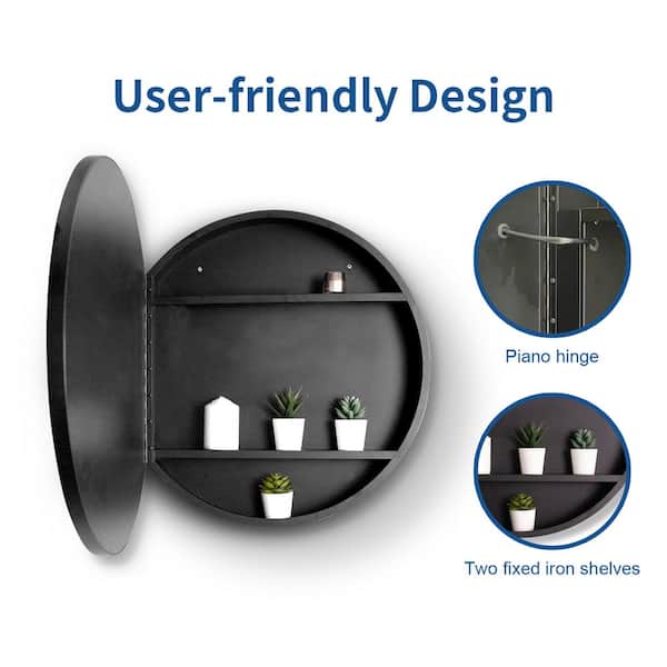 UKISHIRO 24 in. W x 24 in. H Rounded Iron Medicine Cabinet with Mirror and Anti-Fog Function