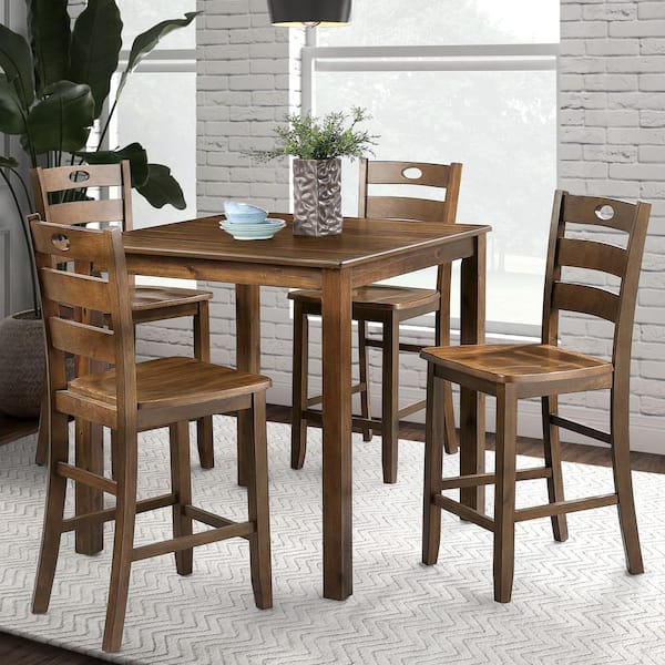 Bravo 5-Piece Square Walnut Wood Top Counter Height Dining Room Set