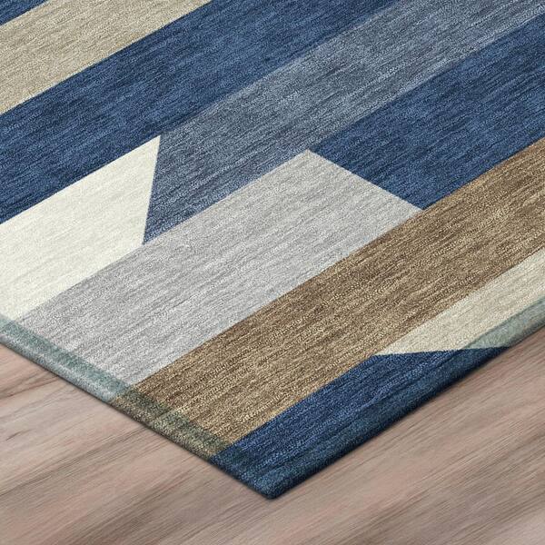 Chantille Machine Washable Indoor/Outdoor Abstract ACN3113 Navy 8 ft. x 8 ft. Round Rug
