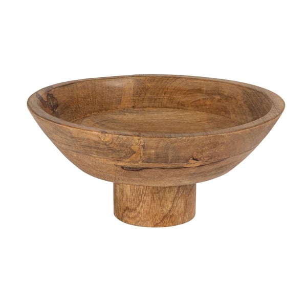 11.5 in. 421 fl. oz. Natural Brown Mango Wood Footed Serving Bowl