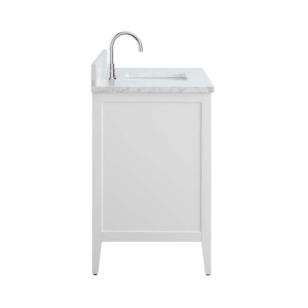 48 in. W x 22 in. D x 34 in. H Single Sink Bathroom Vanity Cabinet in White with Engineered Marble Top