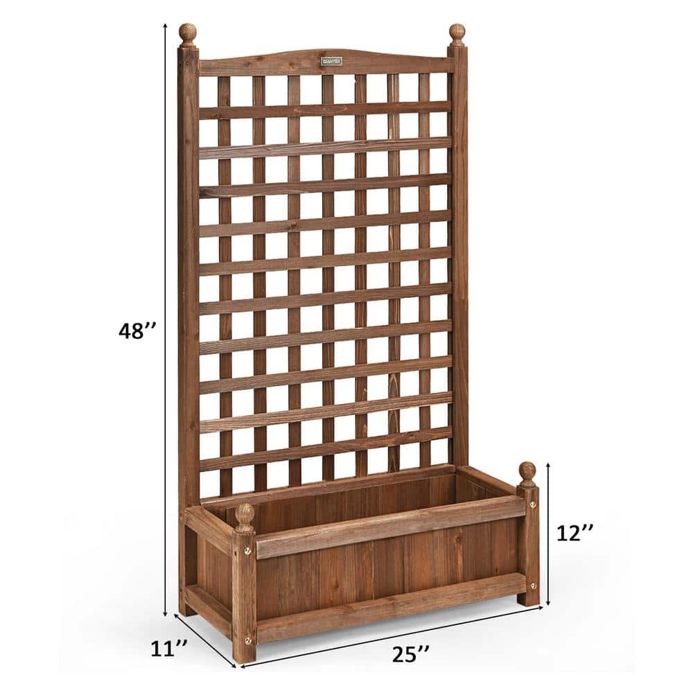 Medium Brown Solid Wood Planter Box with Trellis