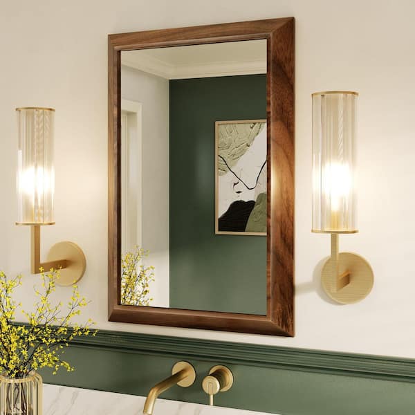 16 in. W x 24 in. H Rectangular Aluminum Alloy Framed and Tempered Glass Wall Bathroom Vanity Mirror in Dark Brown Wood