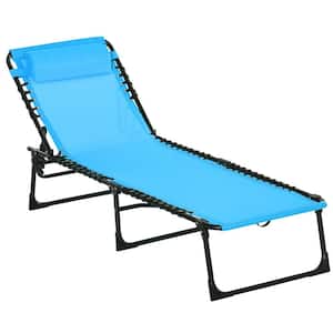 Folding Chaise Lounge Pool Chair, Metal Patio Sun Tanning Chair, Outdoor Beach Chairs with 4-Position Reclining Back