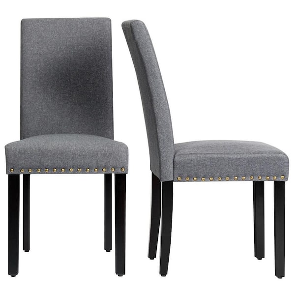 Costway Gray Fabric Dining Chairs With, Nailhead Dining Chairs Set Of 4 Black