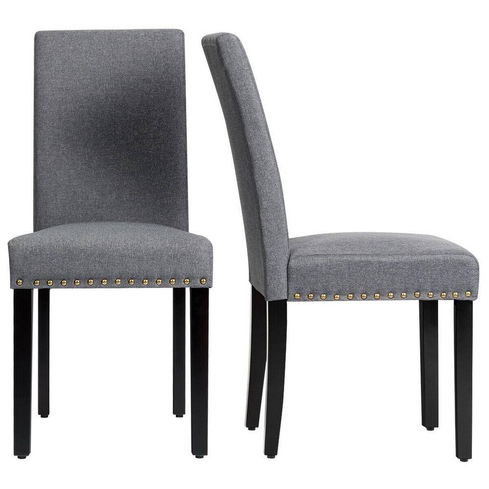 Set of 2 Gray Linen Upholstered Parsons Side Chairs