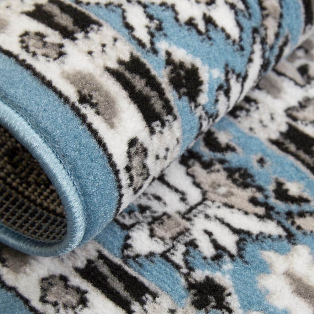 Premium Blue and Gray Medallion Synthetic Area Rug