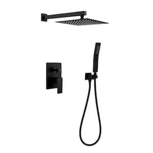 2-Spray Patterns 10 in. Wall Mounted Square Dual Shower Heads with Hand Shower in Matte Black ( Valve Included)