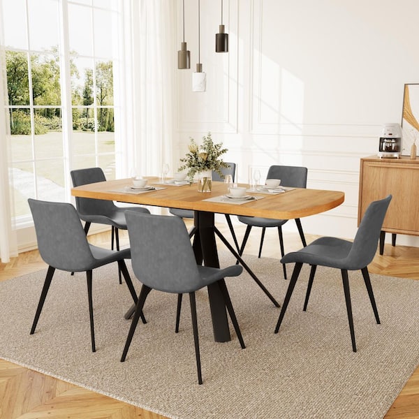 GOJANE Modern 7-Piece Extendable Rectangle Oak MDF Top Dining Room