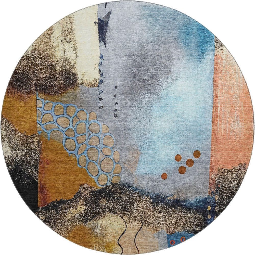 Mayfield Premium Machine Washable Abstract AMF2127 Copper 8 ft. x 8 ft. Round Rug price history on PriceWatchPro