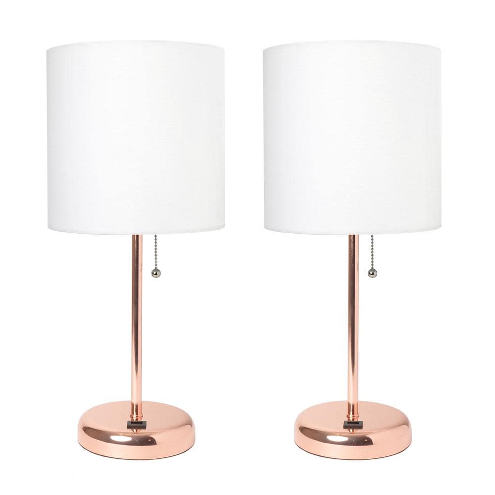Limelights - Stick Lamp with USB charging port and Fabric Shade 2 Pack Set - White/Rose Gold