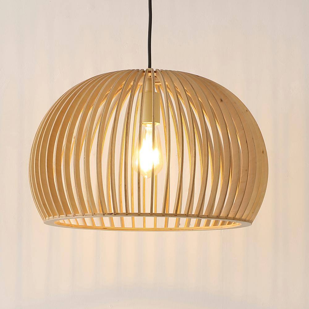 Mesa Natural Wood LED Pendant Light with Spherical Shade