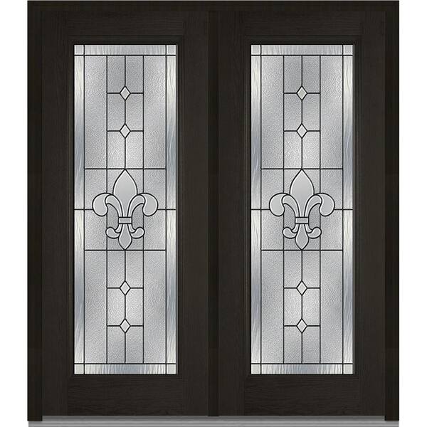 MMI Door 64 in. x 80 in. Carrollton Right-Hand Inswing Full Lite Decorative Glass Stained Fiberglass Oak Prehung Front Door