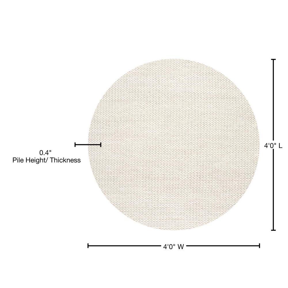 Off-White Braided Wool Round Area Rug, 4'
