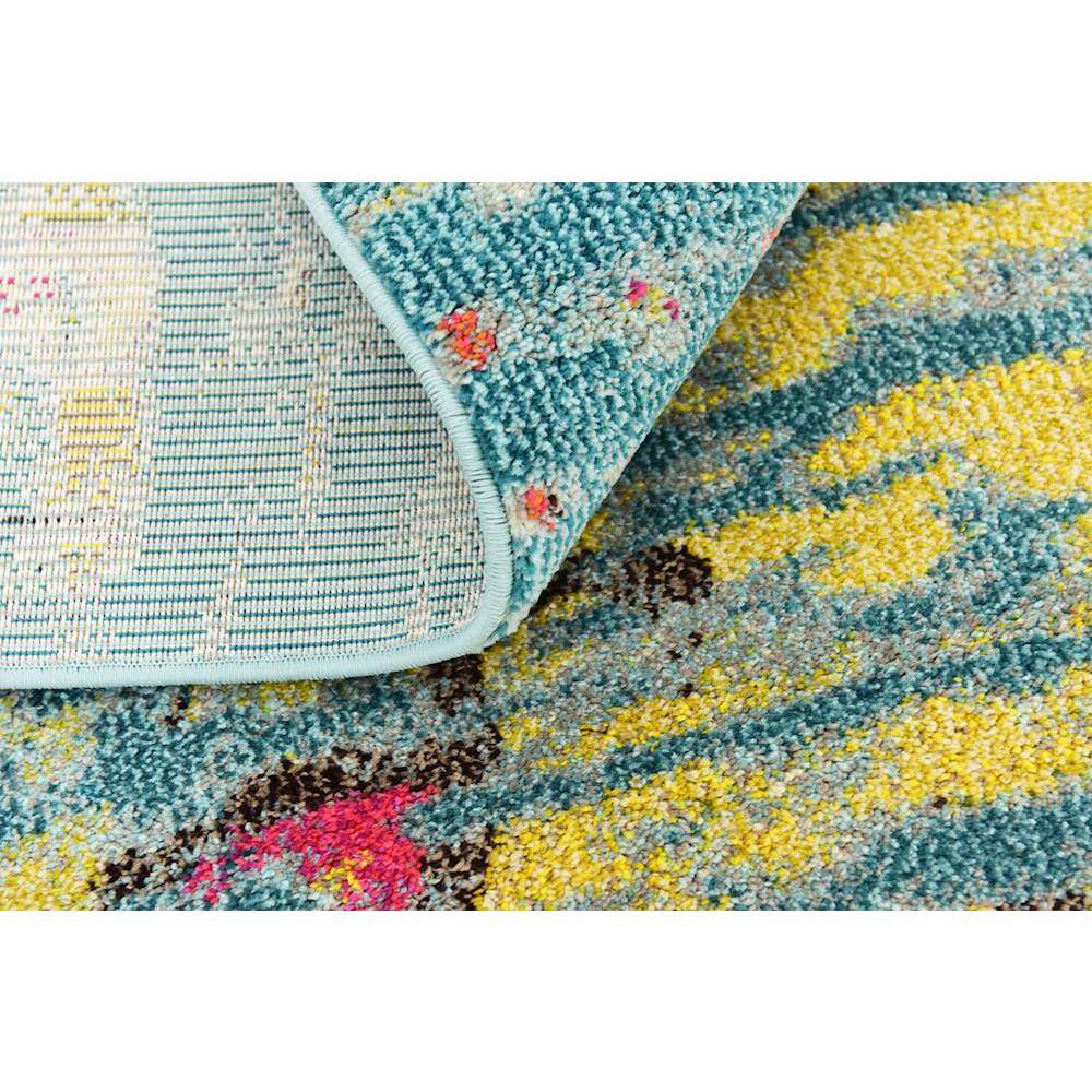 Turquoise and Yellow Abstract Synthetic Stain-Resistant Rug