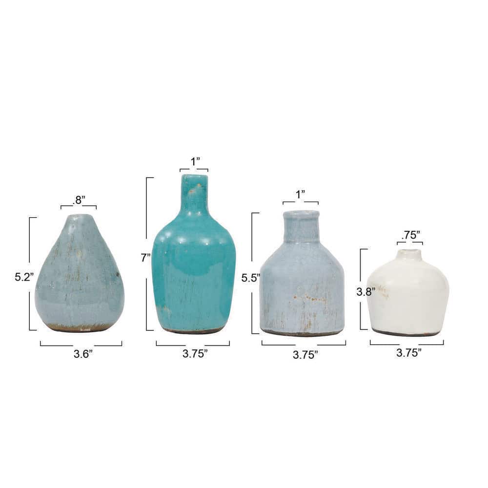 Artisan Blue Crackle Glaze Terracotta Vase Set of 4