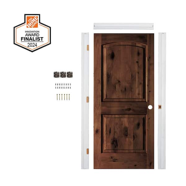 Krosswood Doors DIY RTA Kit 28 in. x 80 in. Alder 2-Panel Left-Hand Arch Red Mahogany Stain Wood Single Ready To Assemble Interior Door