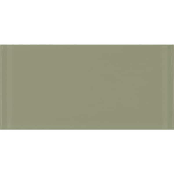 ABOLOS Modern Design Glossy Jade Green Subway 3 in. x 6 in. Glass Wall Tile Sample