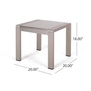 Cape Coral Silver Square Aluminum Outdoor Patio Side Table with Glass Top