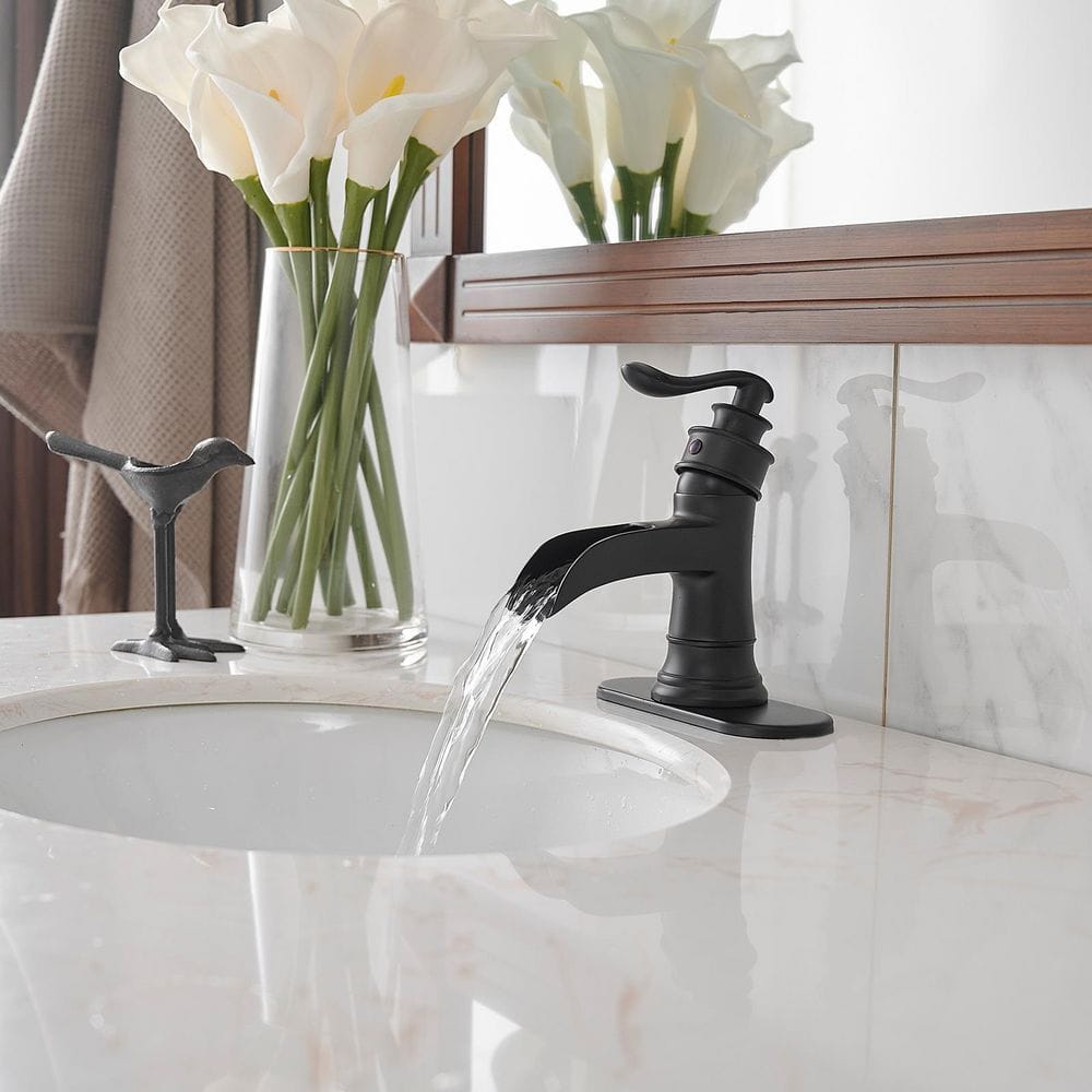 Matte Black Stainless Steel Low-Arc Bathroom Faucet with Lever Handle
