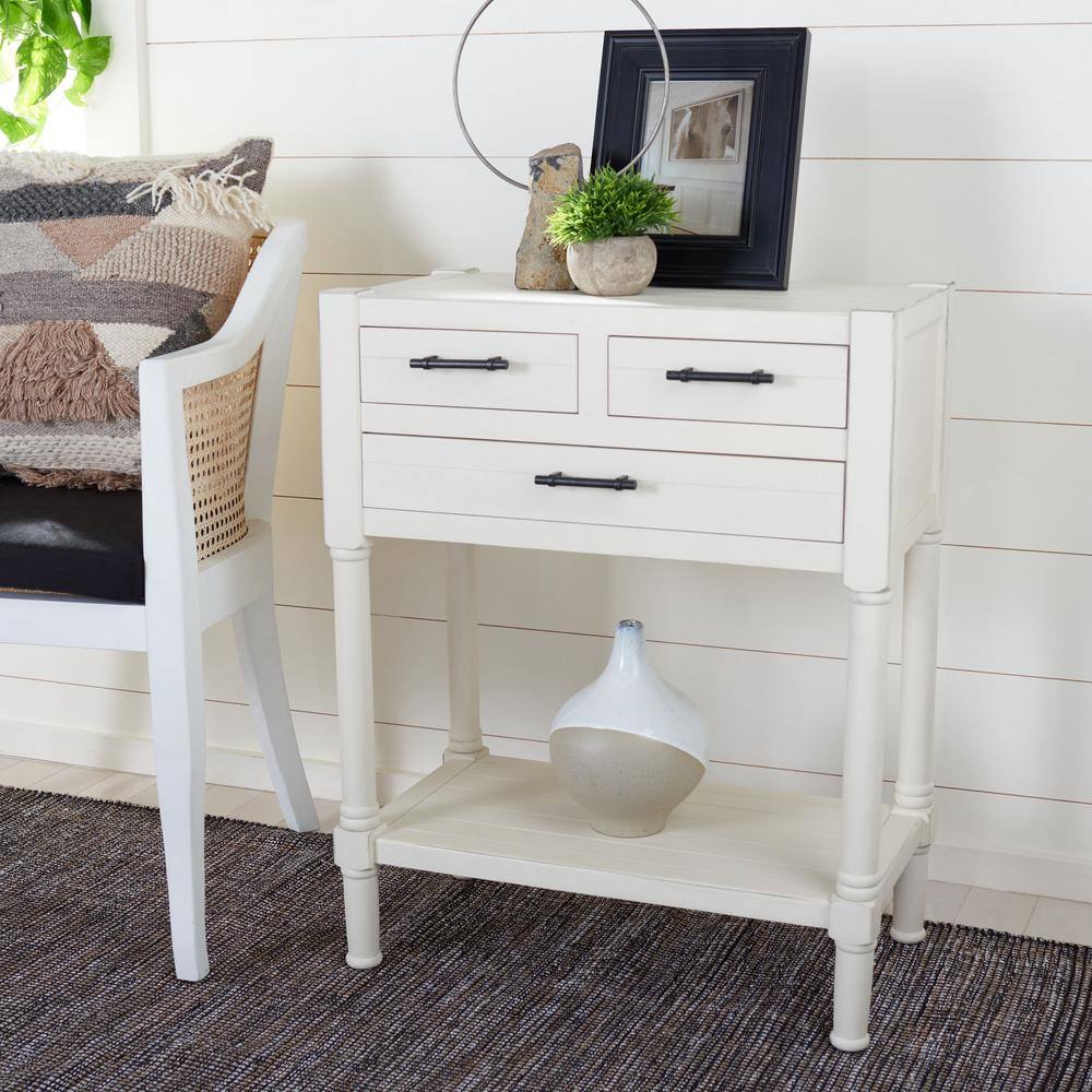 Filbert Distressed White 28'' Wood & Metal Console Table with Storage
