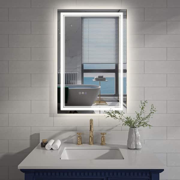 24 in. W x 36 in. H Rectangular Frameless Crystal Clear Wall-Mounted LED Bathroom Vanity Mirror in White