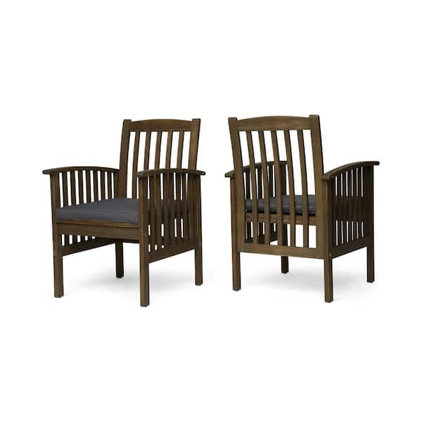 maocao hoom 2-Piece Dark Grey Wood Outdoor Dining Chair with Purple Cushions