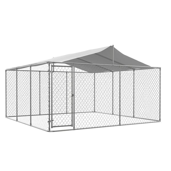 Amucolo 13.1 ft. W x 13.1 ft. D x 7.6 ft. H Silver Galvanized Outdoor Heavy-Duty Dog Kennel Dog Pens