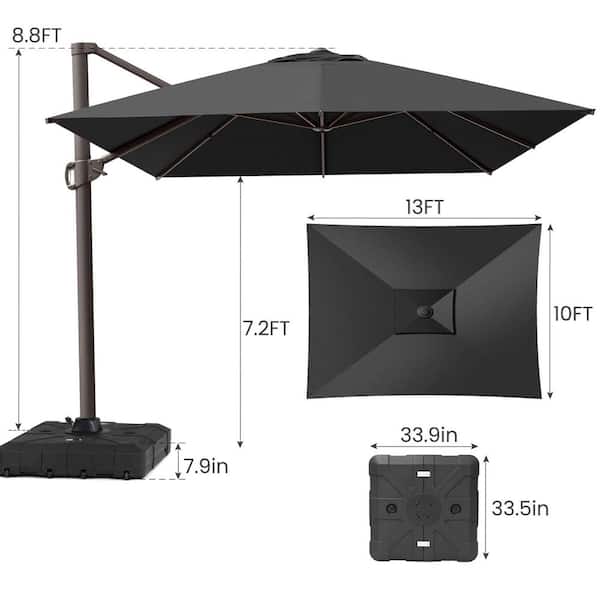 black patio umbrella near me PatioKingdom Market Base Water Filled  Kingdom allowing for easy adjustment of shade Double-Sided Patio Umbrella with LED