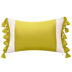Citron Colorblock Tassel Fringe Indoor/Outdoor 12 x 20 Decorative Throw Pillow