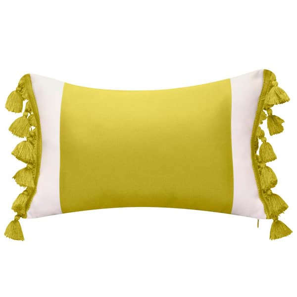 Edie@Home Citron Colorblock Tassel Fringe Indoor/Outdoor 12 x 20 Decorative Throw Pillow