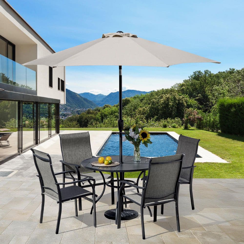 7-Piece Outdoor Dining Set: Round Patio Table With Umbrella Hole, 4 ...