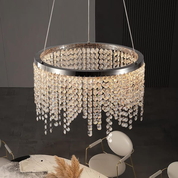 Jushua 16 in. 1-Light Luxury Chrome K9 Crystal LED Chandelier with