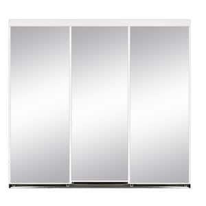 108 in. x 80 in. Aluminum Framed Mirror Interior Closet Sliding Door with White Trim