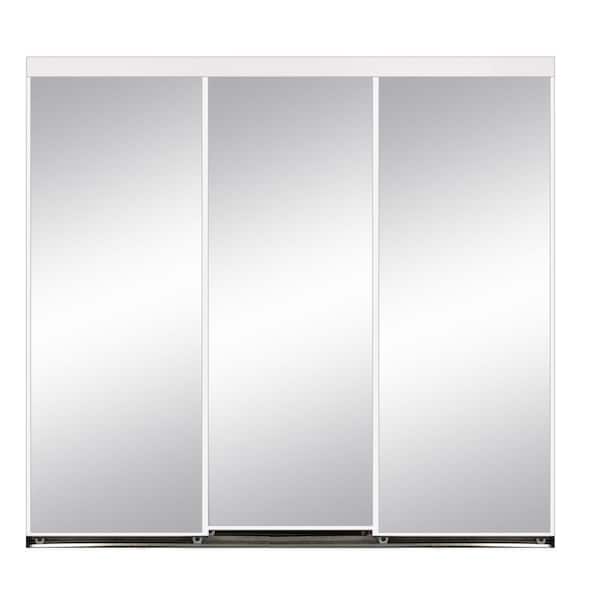 Unbranded 108 in. x 84 in. Aluminum Framed Mirror Interior Closet Sliding Door with White Trim
