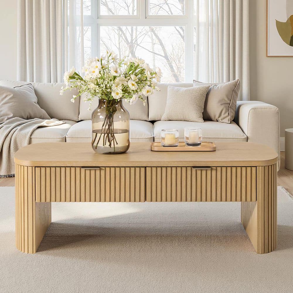 Damari 46.5 in. Natural Rectangle Coffee Table with Storage