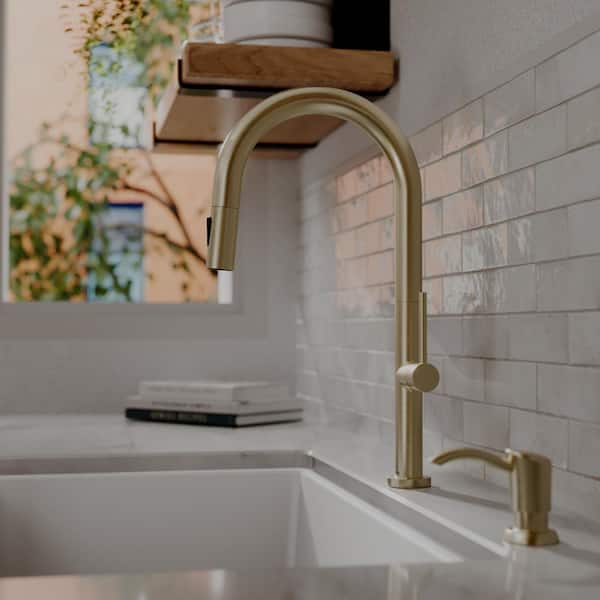 Brynford Single Handle Pull-Down Sprayer Kitchen Faucet in Spot-Free Champagne Bronze