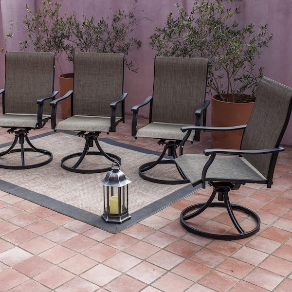 Unbranded Swivel 4-Piece Patio Dining Chairs, Textilene Fabric Iron Outdoor Dining Chairs for Lawn, Deck, Garden, Backyard, Brown